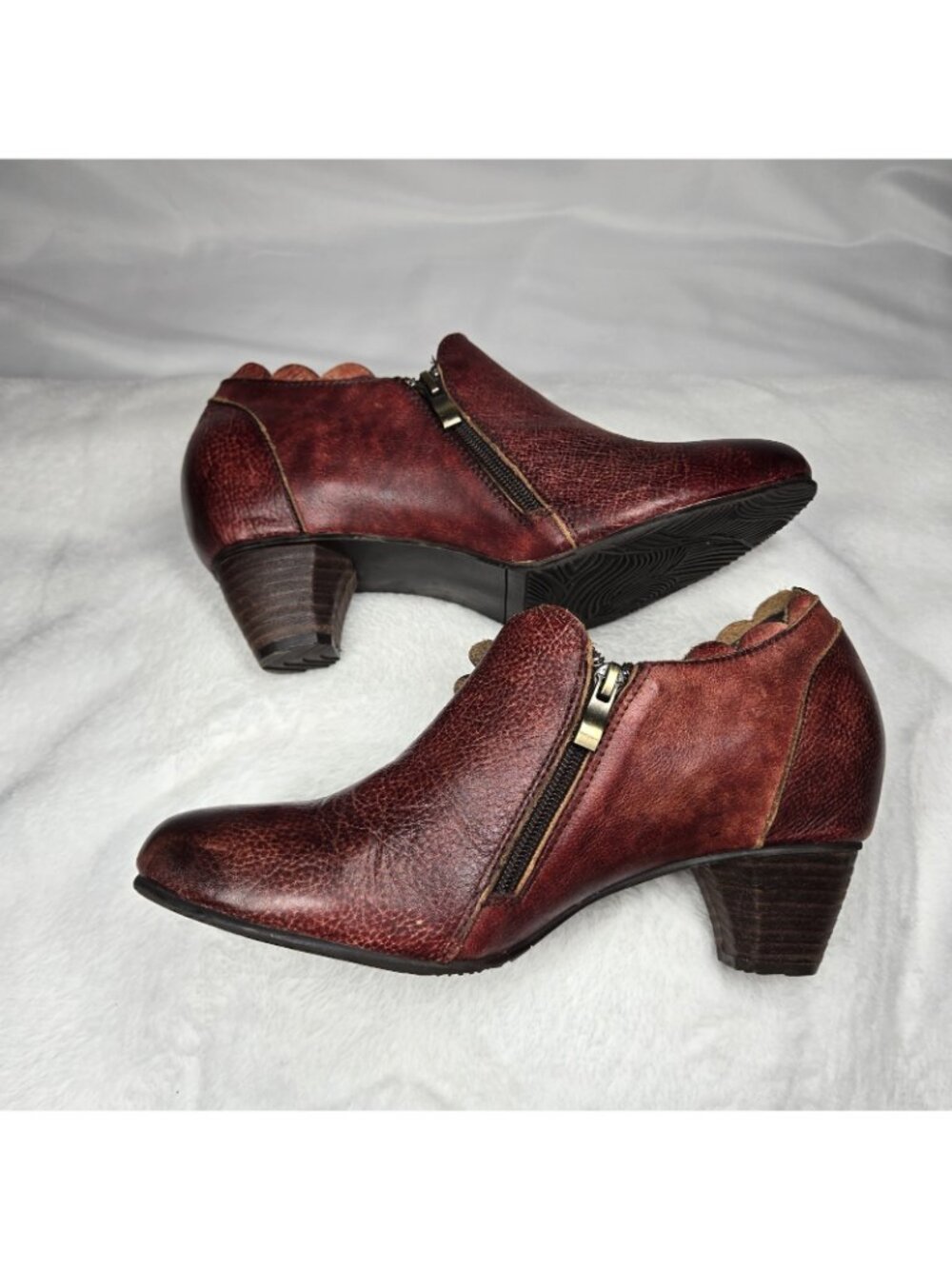 Women's Booties Size 9.5 Boho Western Floral Leather Ankle Brown Tooled Red Shoe - Picture 7 of 9